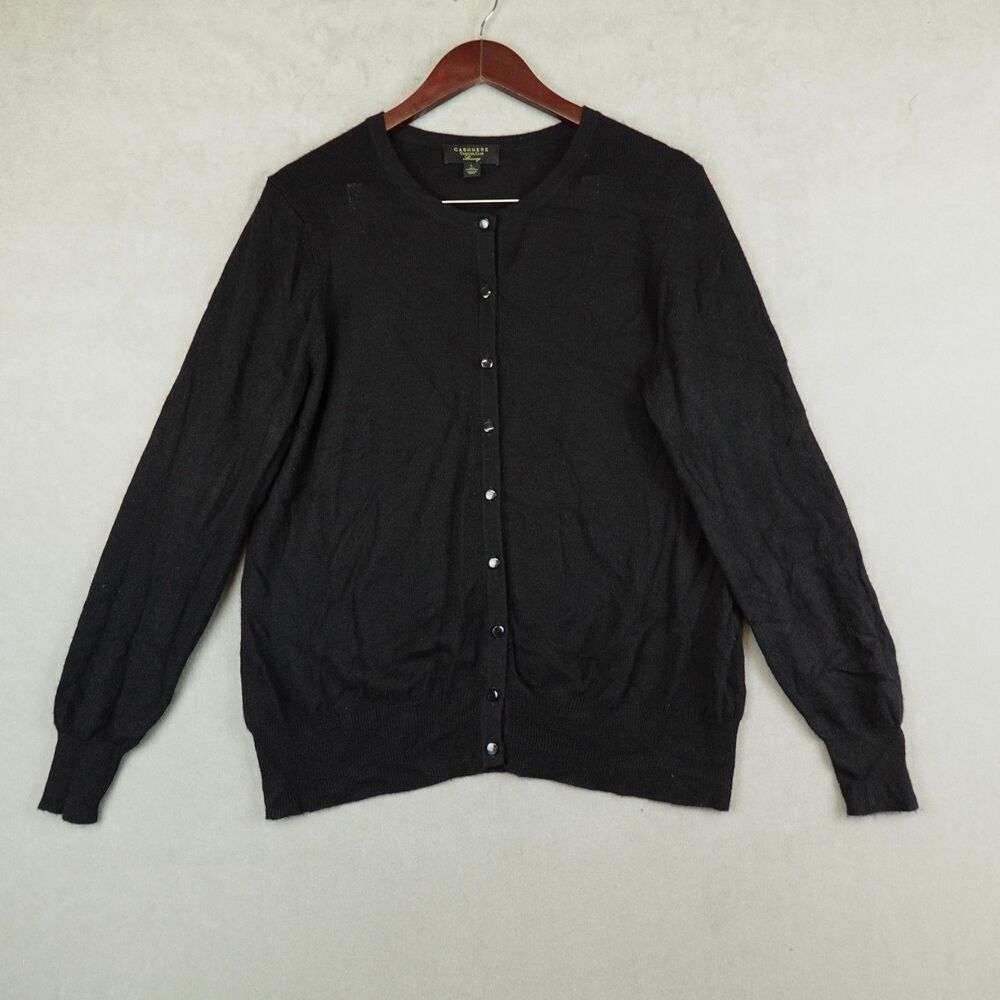 Charter Club Cardigan Sweater 100% Cashmere Luxury Black Size Large Button Front